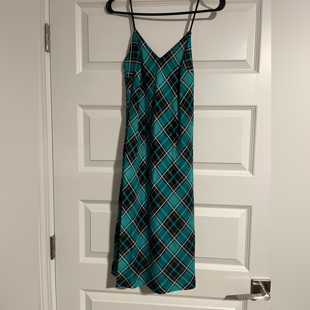 Michael Kors Teal and Black Plaid Midi Dress